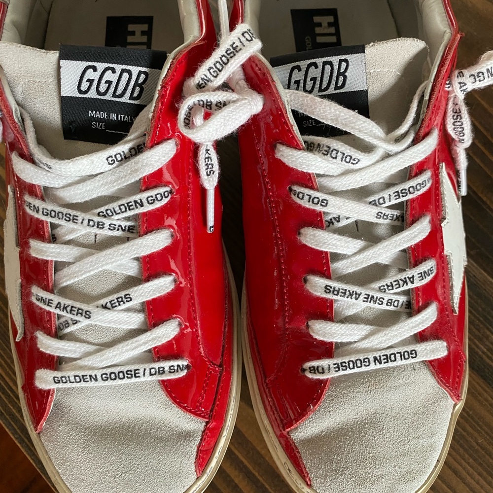 Authentic Golden Goose Red Patent Leather/Suede Sneakers